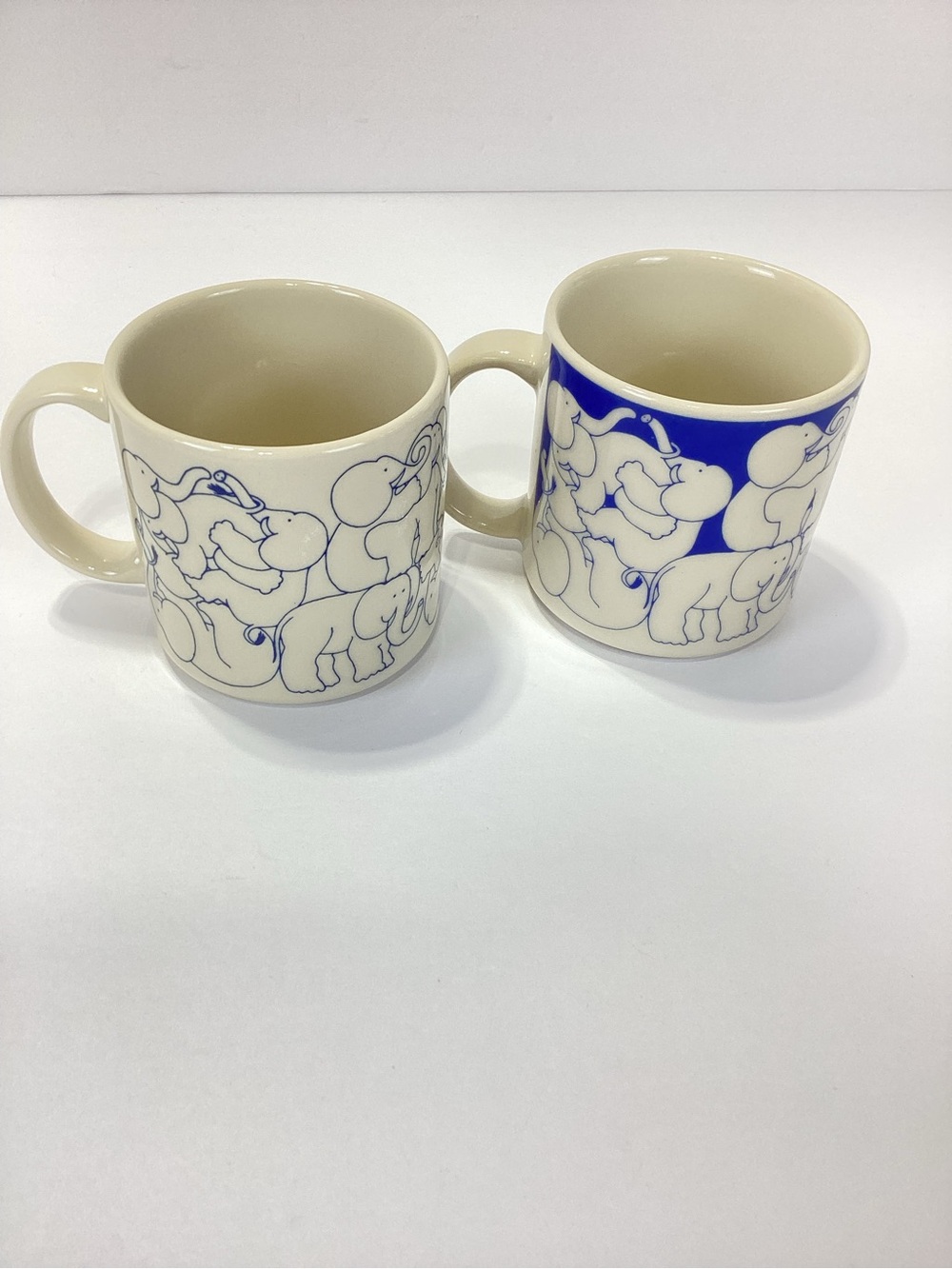 Vintage Taylor & NG San Fransisco Naughty Elephants Coffee Mug Lot 2 White Blue
